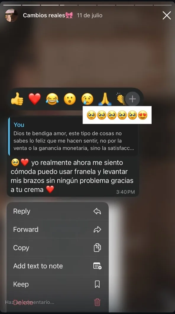Evidencia real de cliente SKIN COSMETICS