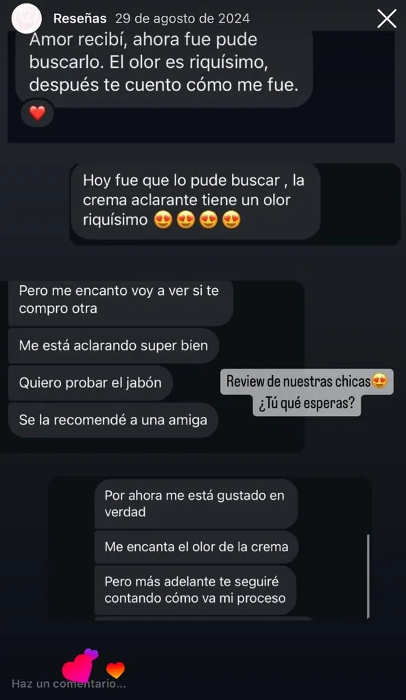 Evidencia real de cliente SKIN COSMETICS